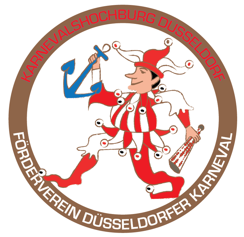 Orden des Förderverein Düsseldorfer Karneval mit einem rot-weißen Hoppeditz in goldenem Rand